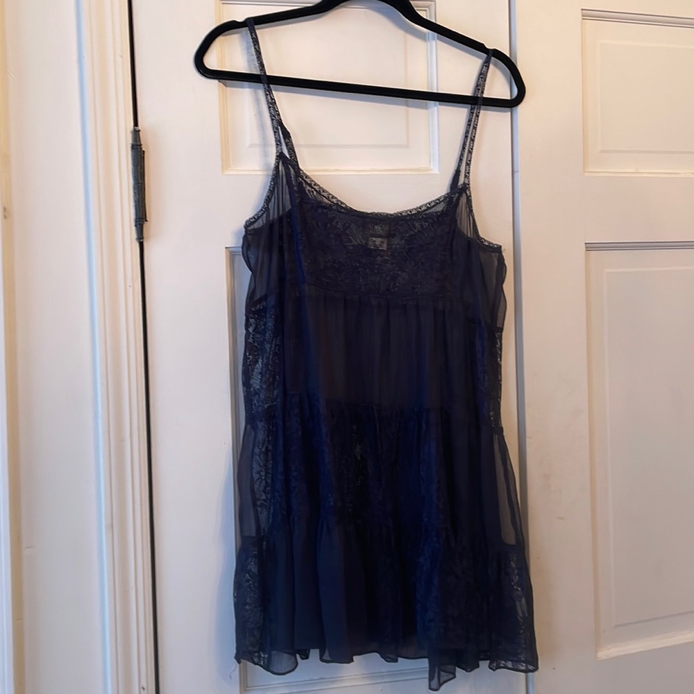 Free People Navy Trapeze Lace Slip
